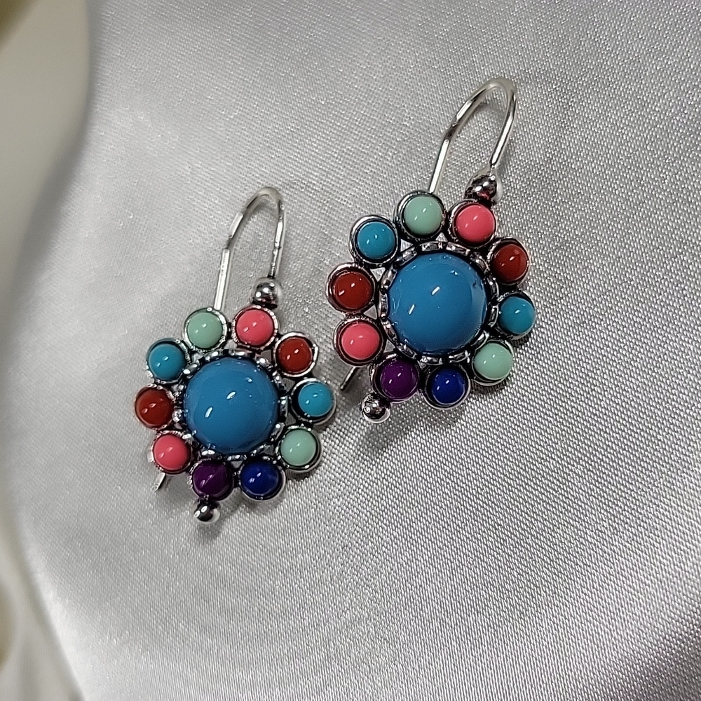 Sterling Silver Vibrant Hook Drop Earrings, S925 - Picture 5 of 7